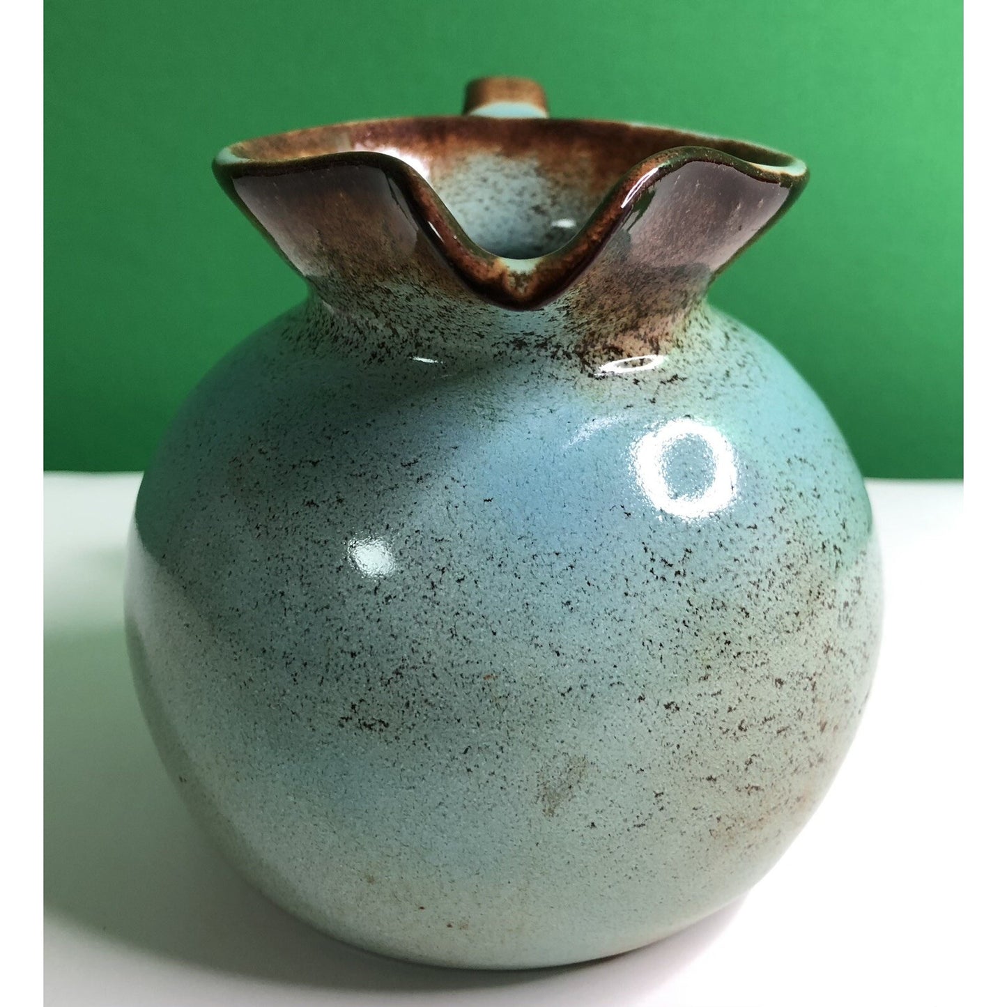 MCM Mid Century Modern NICODEMUS POTTERY CREAMER Pitcher Turquoise Brown Glaze