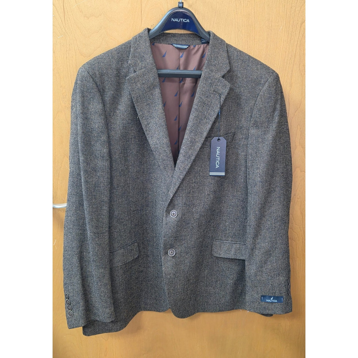 NWT Nautica Herringbone Sport Coat Blazer 48R Brown Grey Classic Fit Jacket