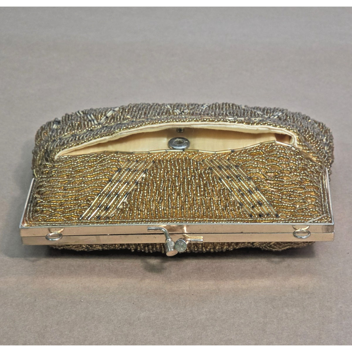 Vintage Laura Gold Beaded Art Deco Sunburst Evening Bag Clutch