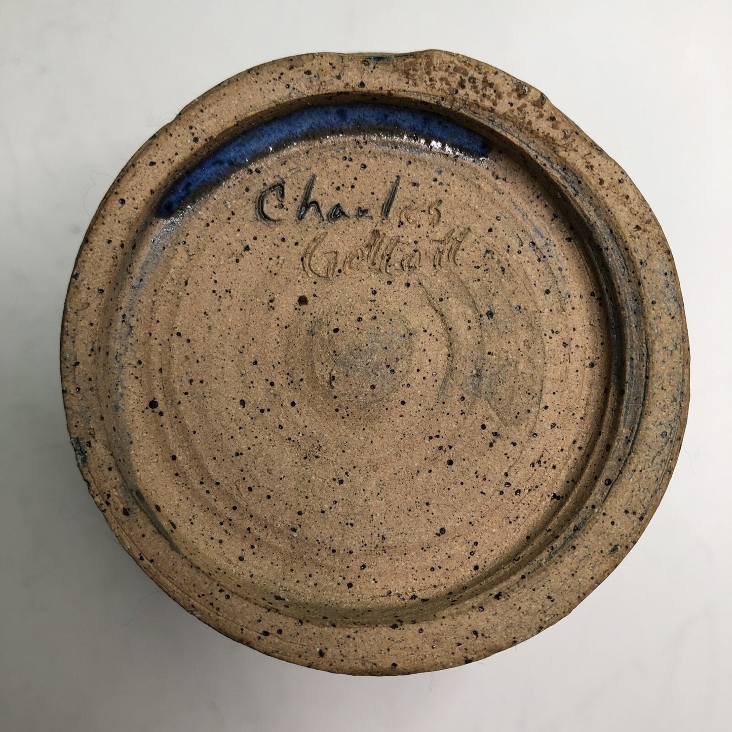 CHARLES GOLLOTT POTTERY Planter Pot Partially Glazed Speckled Mobile Alabama