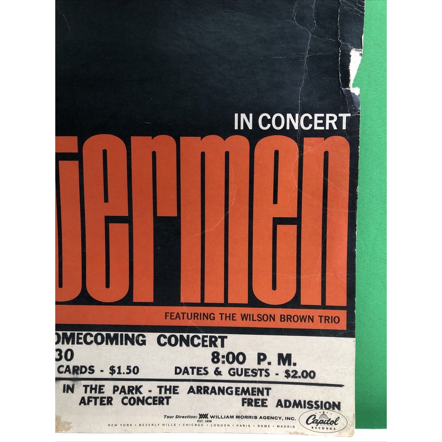 Vtg THE LETTERMEN 1970 Original Tour Poster Homecoming Concert Capitol Records