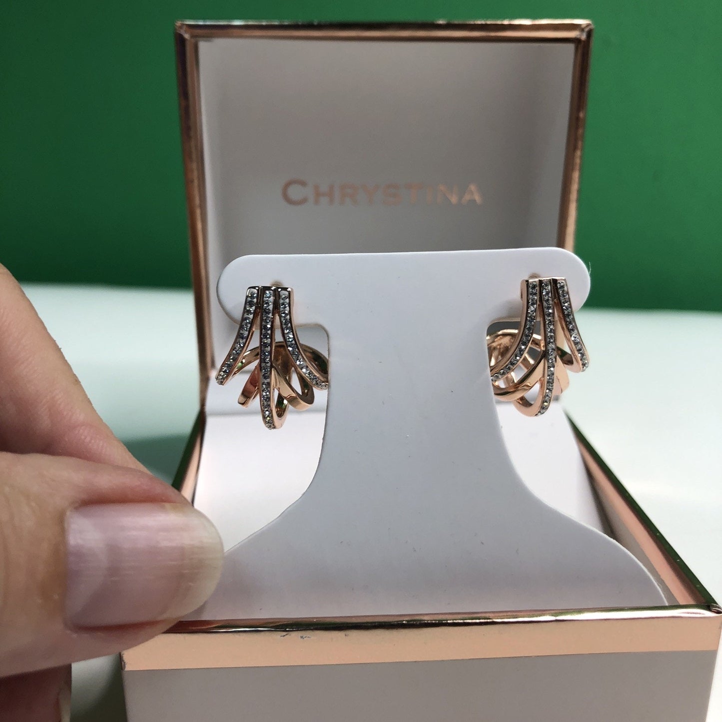 Chrystina Genuine Crystal Earrings New in Box Sparkly Dressy Rose Gold Tone