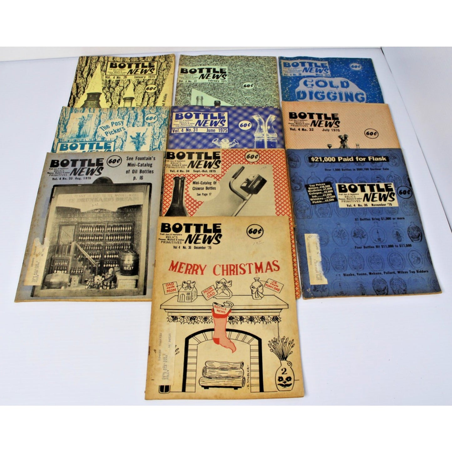 10 Issues 1975 "Bottle News" Fruit Jars, Insulators, Western & Indian Primatives