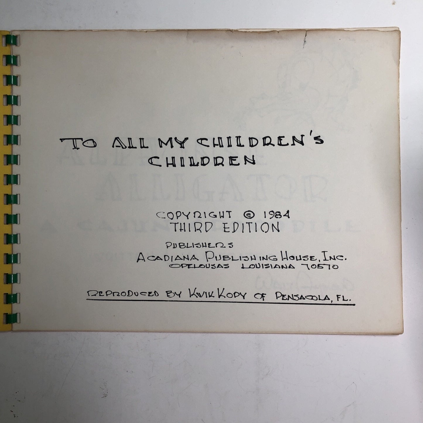 1984 ALPHONSE ALLIGATOR by Walt Aymond Author & Illustrator Signed Louisiana