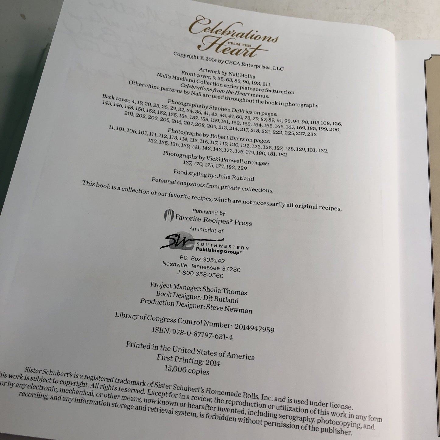 Celebrations from the Heart SIGNED by Sister Schubert Barnes Betty Sims Cookbook