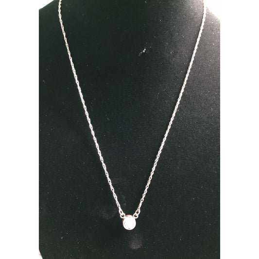 Vintage Sterling Silver CZ Bezel Set Solitaire Pendant Dainty Rope Chain