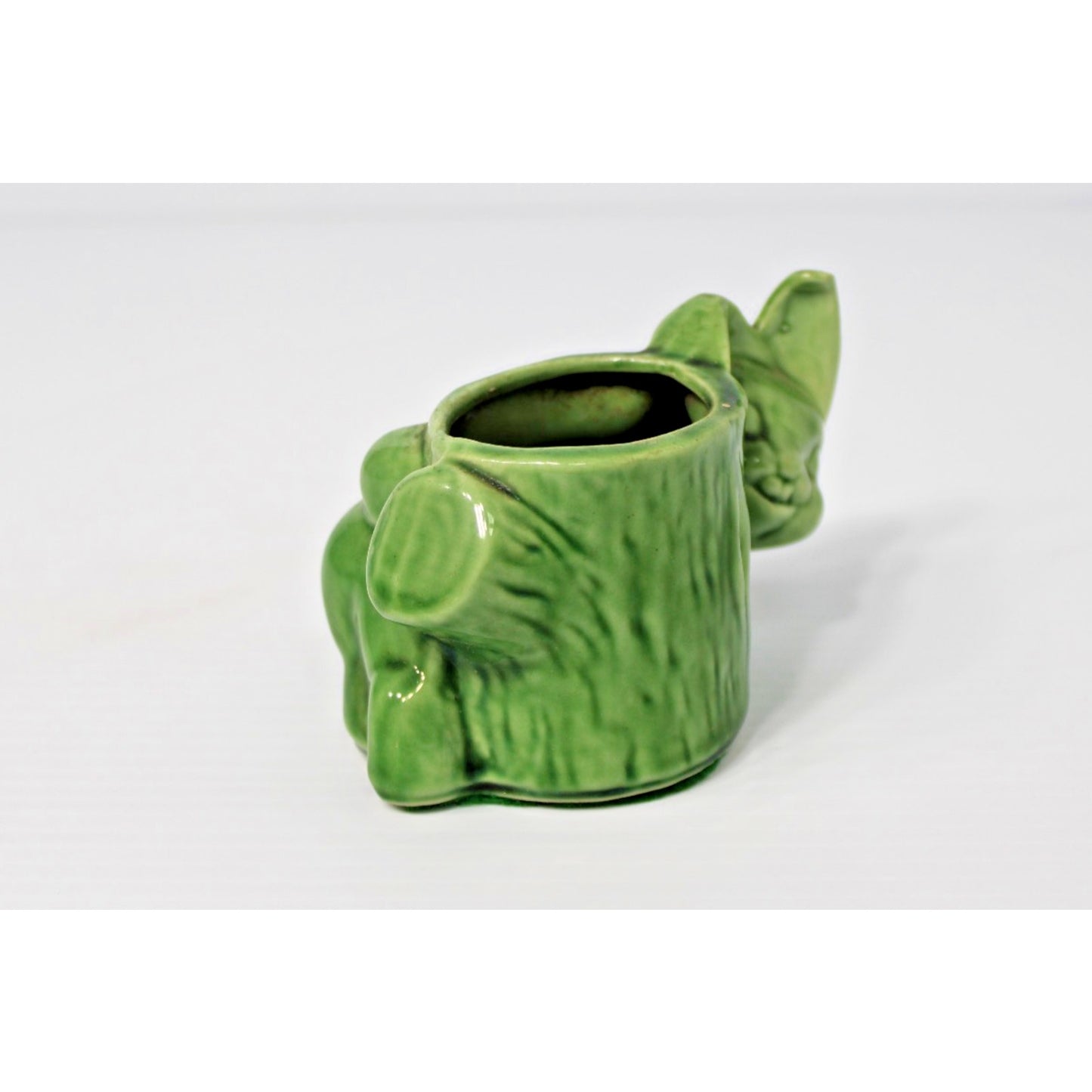 Kitschy Vintage Shawnee Rabbit Bunny Tree Stump Green Ceramic Planter USA 606