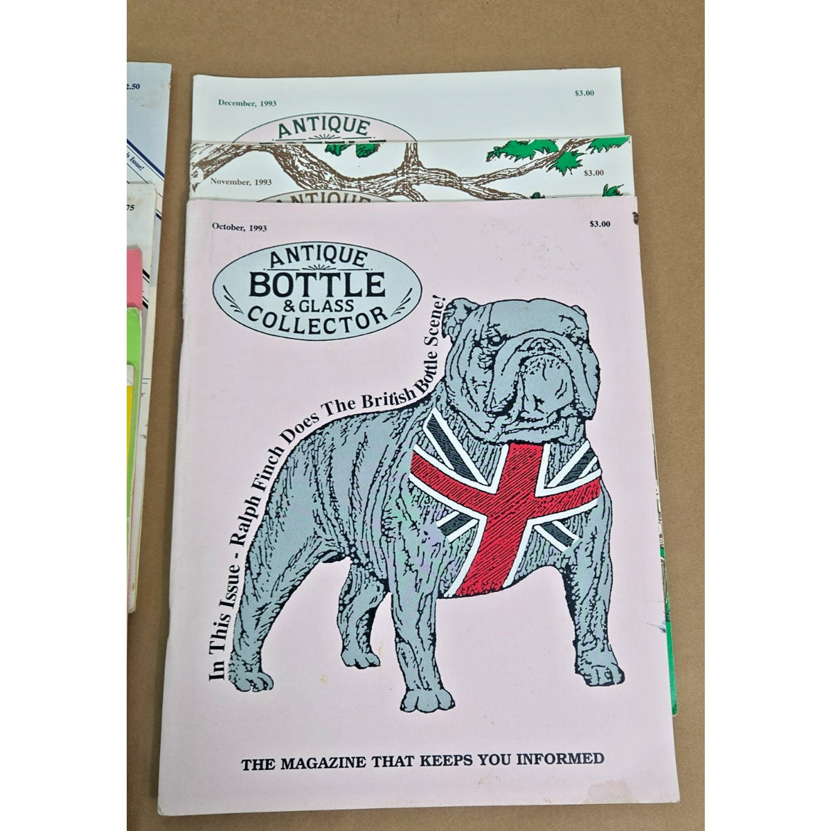 Vintage Antique Bottle & Glass Collector Magazine Lot 1991-1993 Set of 10