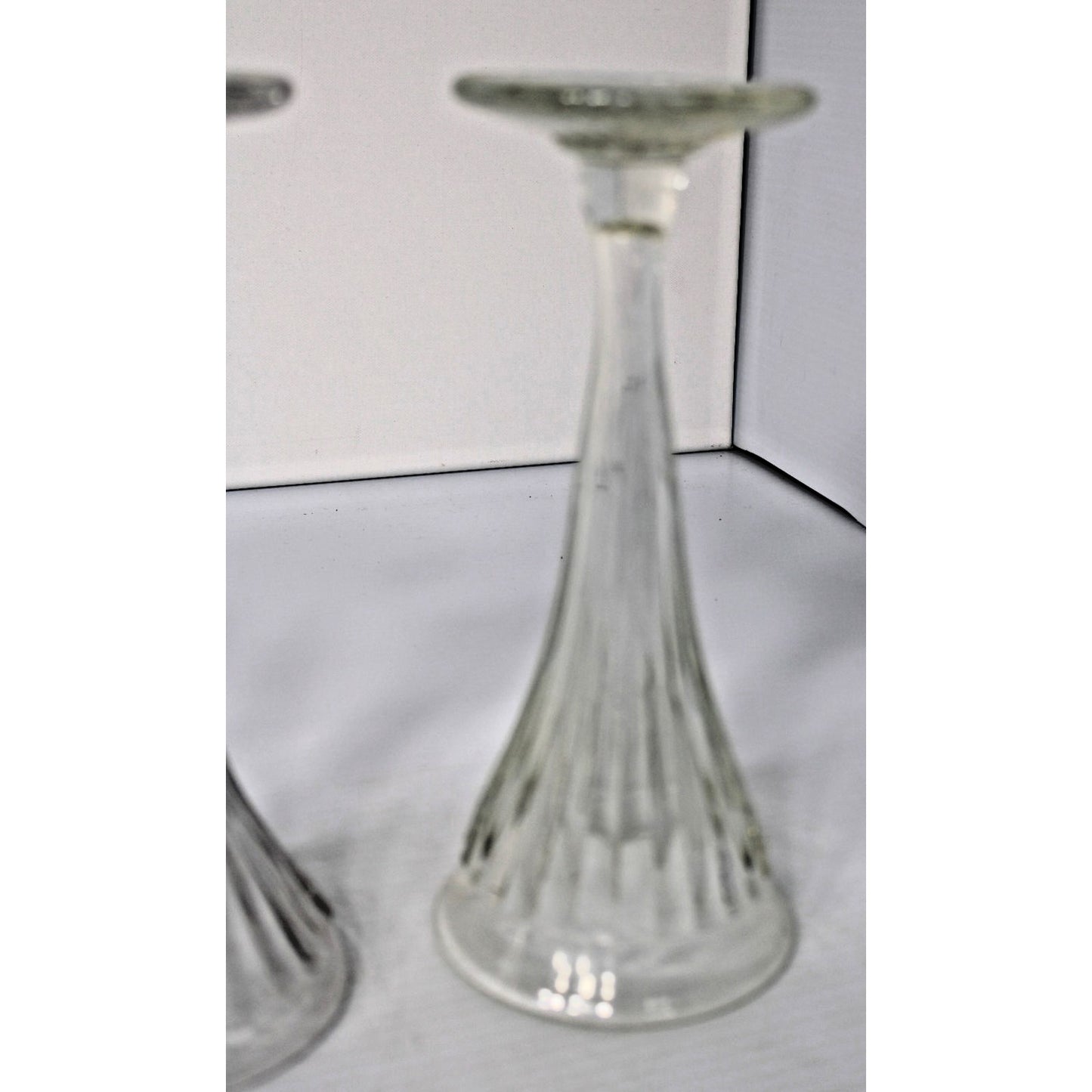 Set of 3 Clear Shelf Risers Display Pedestals 9" Fluted Martinsville Glass