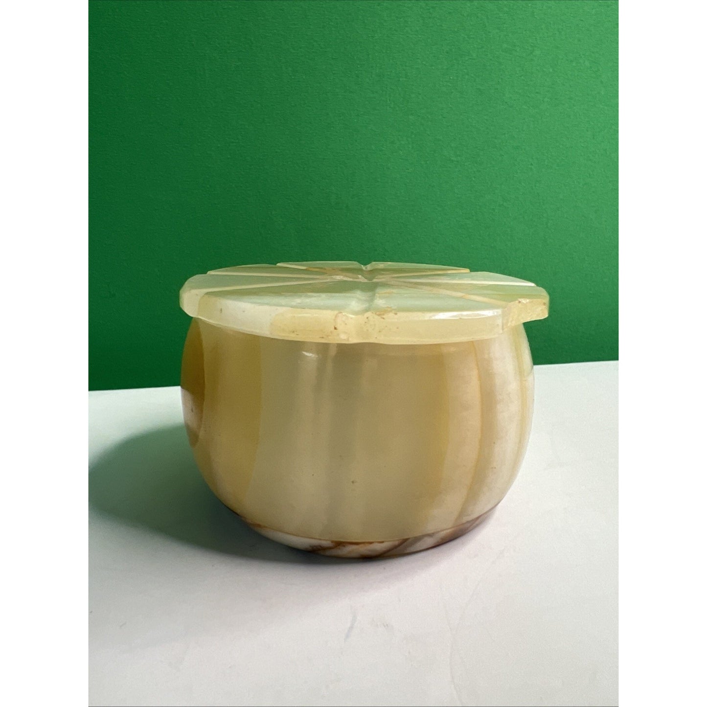 Carved Soapstone Small Box Round Trinket Vanity Natural Stone with Lid