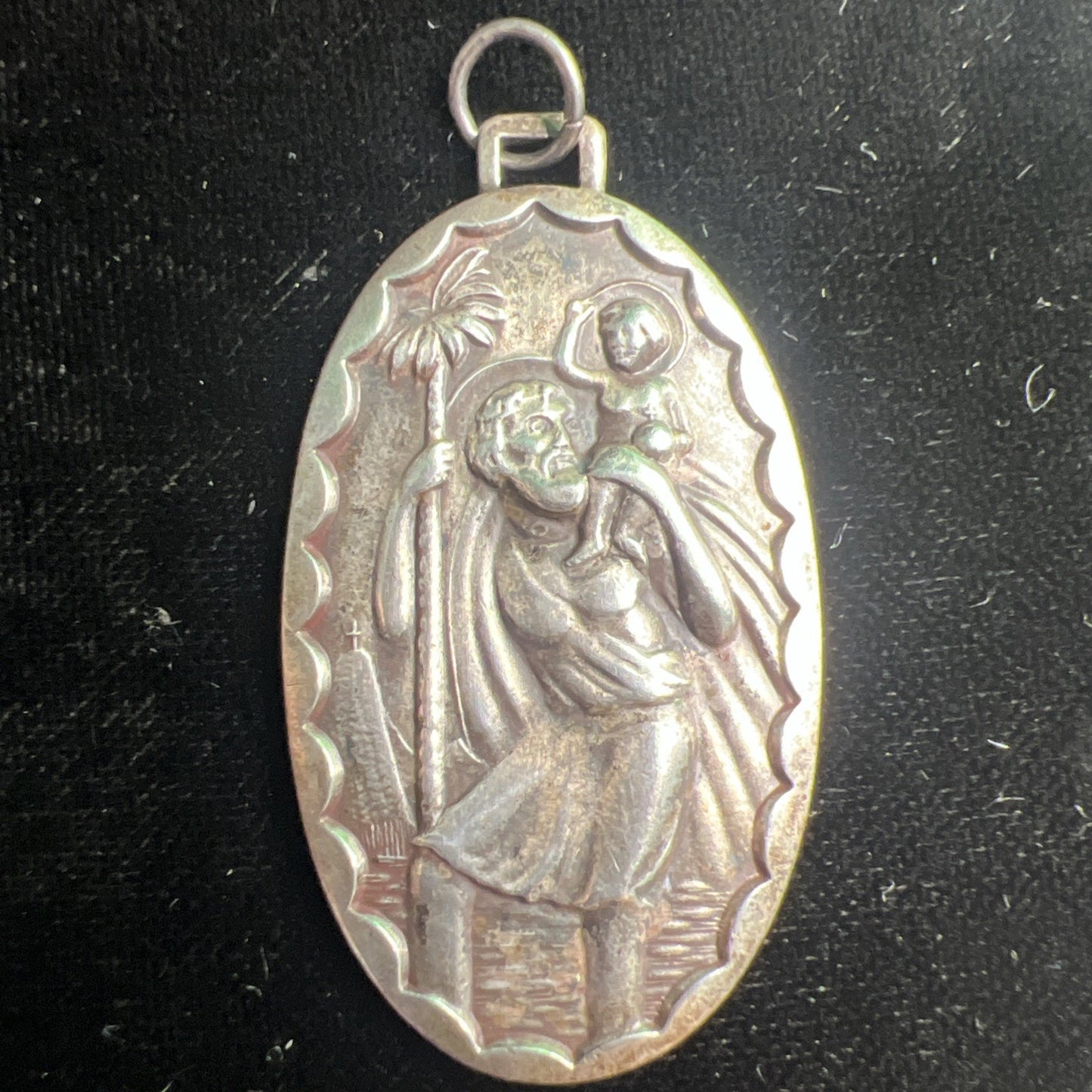 Vintage Sterling Silver Catholic Saint Christopher Protect Us Pendant Medallion