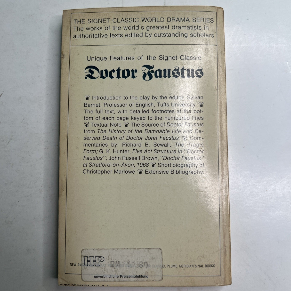 Doctor Faustus by Christopher Marlowe 1969 First Printing Signet Classic Drama