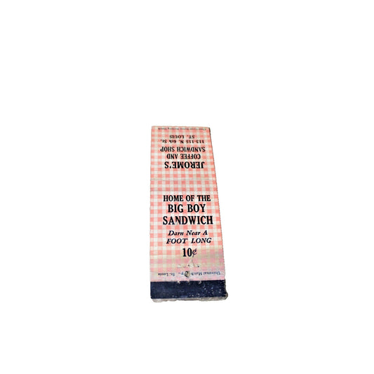 Vintage Mid Century Matchbook Cover, St. Louis, Jeromes's Coffee & Sandwich Shop