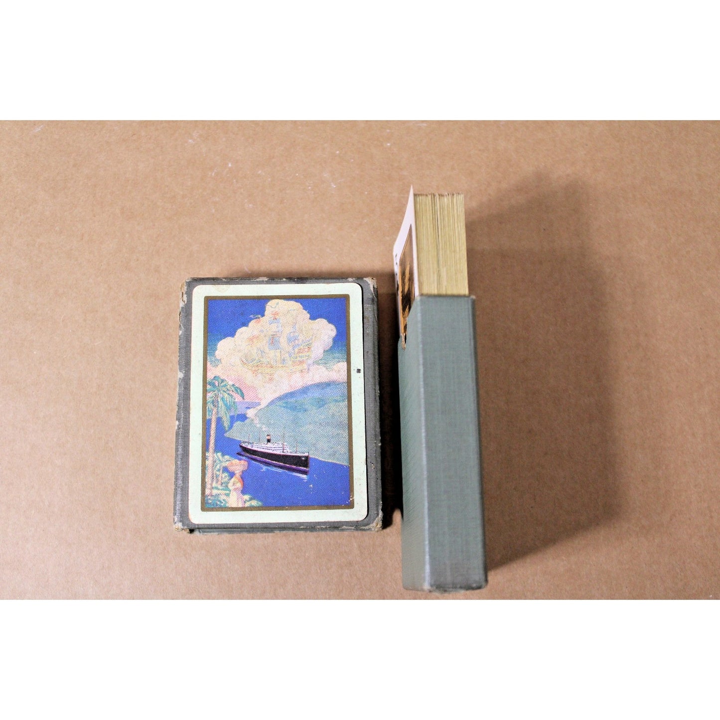 Antique 1920 Panama Canal Souvenir Playing Cards Gold Edges Complete Deck