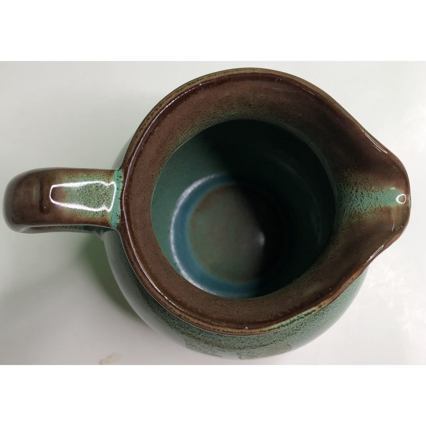 MCM Chester NICODEMUS Ohio Art Pottery PITCHER Ferro Stone Green Brown Speckled