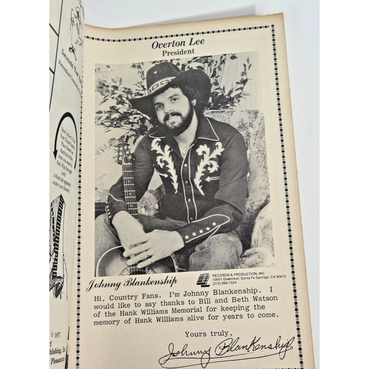 Vintage Hank Williams Memorial Cookbook Vol II Celebrity Recipes Johnny Cash