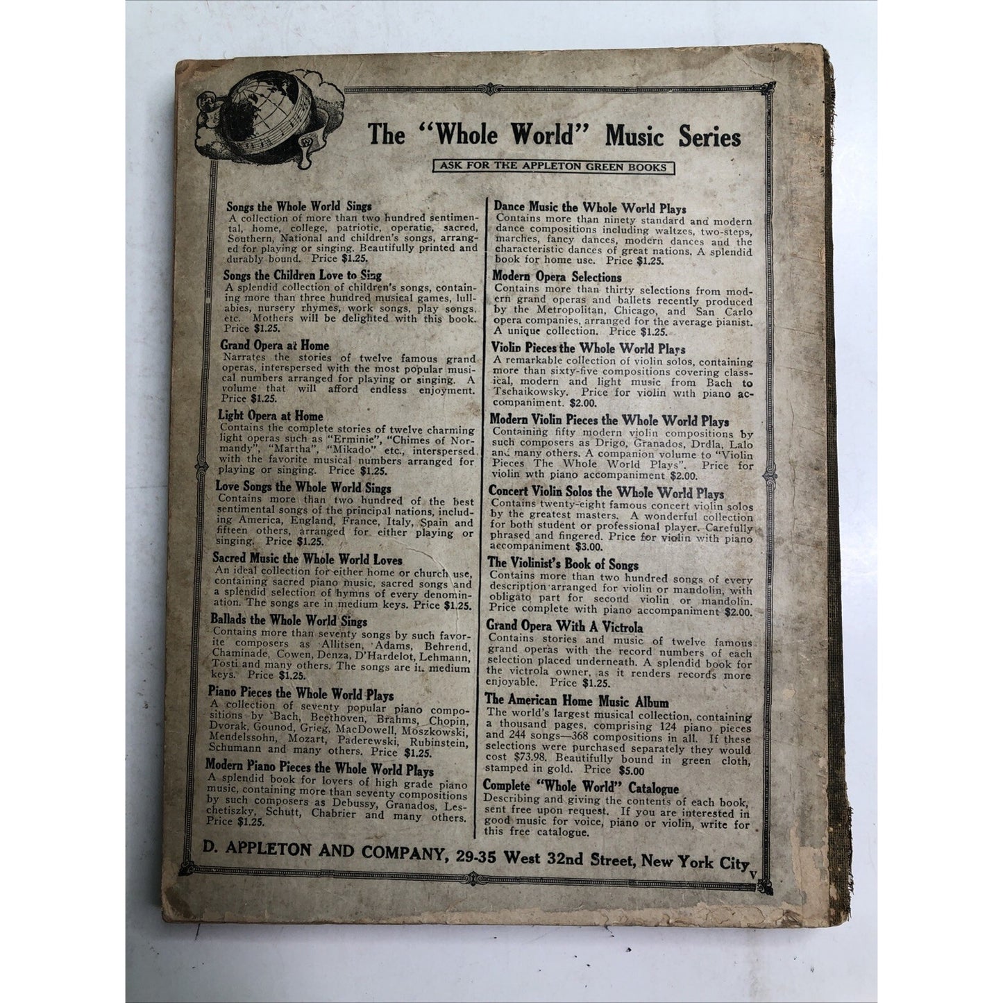 1917 BALLADS THE WHOLE WORLD SINGS MUSIC BOOK Albert E. Wier Famous Composers