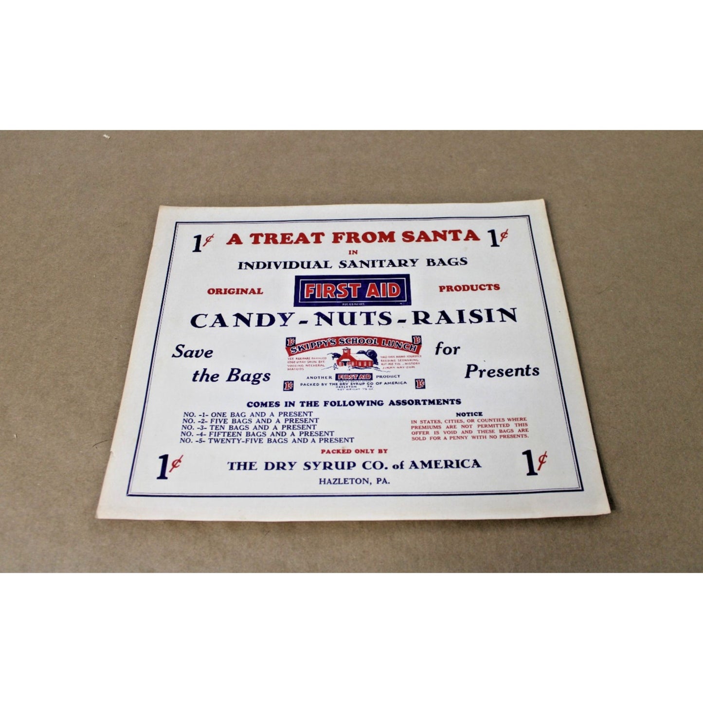 Vintage Advertising "Treat From Santa" The Dry Syrup Co. Hazleton, PA.