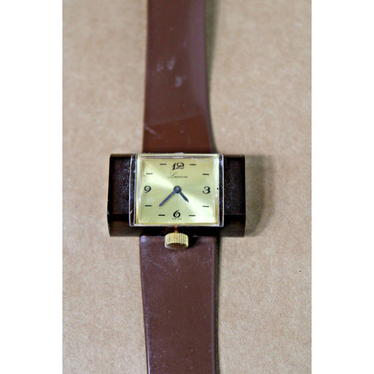 Vintage Mod 1970s Lucerne Ladies Watch, Plastic/ Acrylic, Bottom Wind, Groovy!