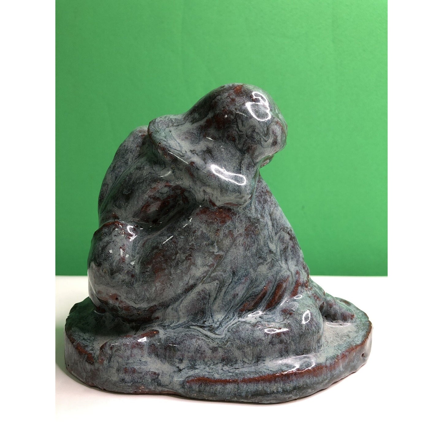 Vintage Blue Glazed Partial Nude Reading Book By Dennell Clay Figurine OOAK