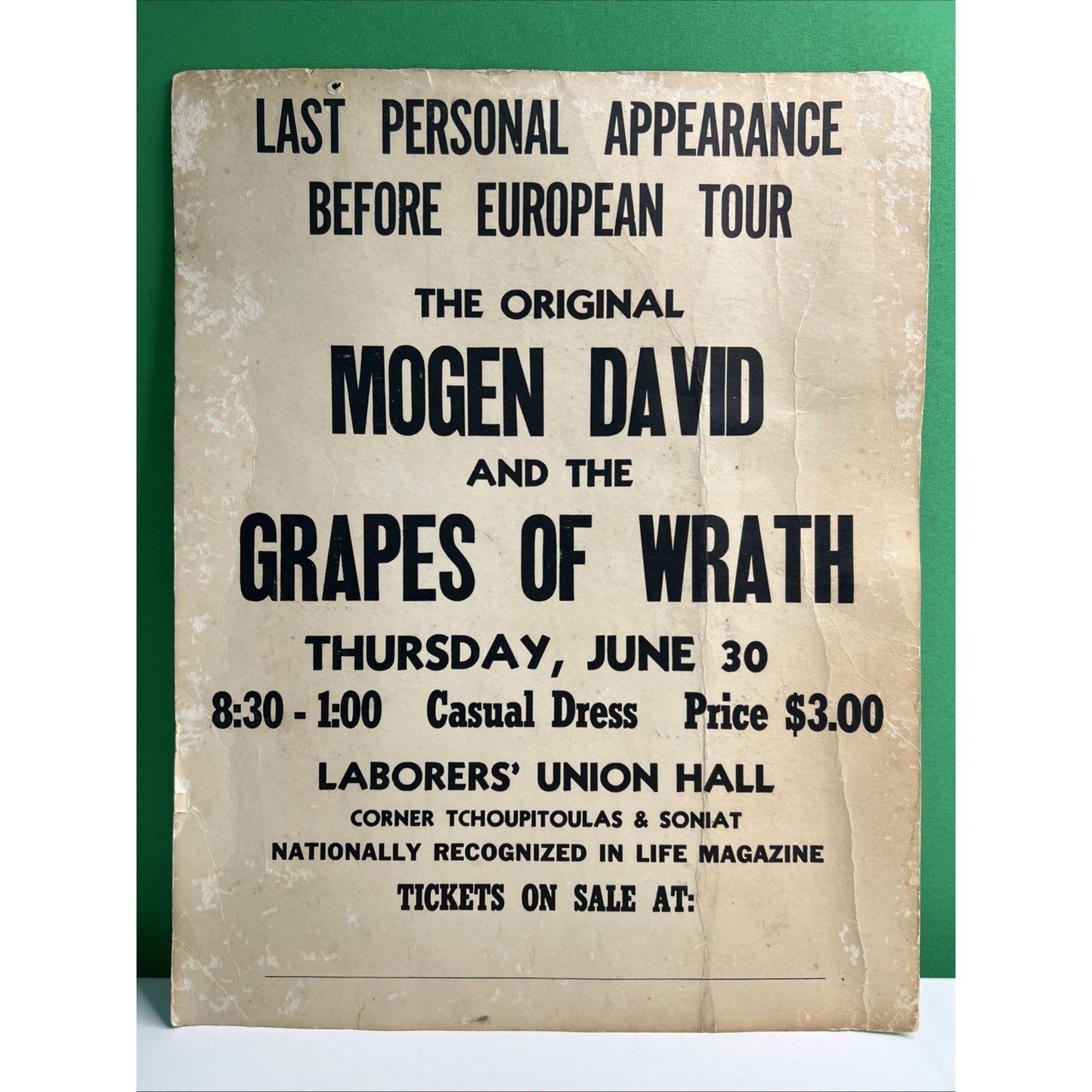 1966 Mogen David & Grapes Of Wrath New Orleans Concert Poster Garage Rock Band