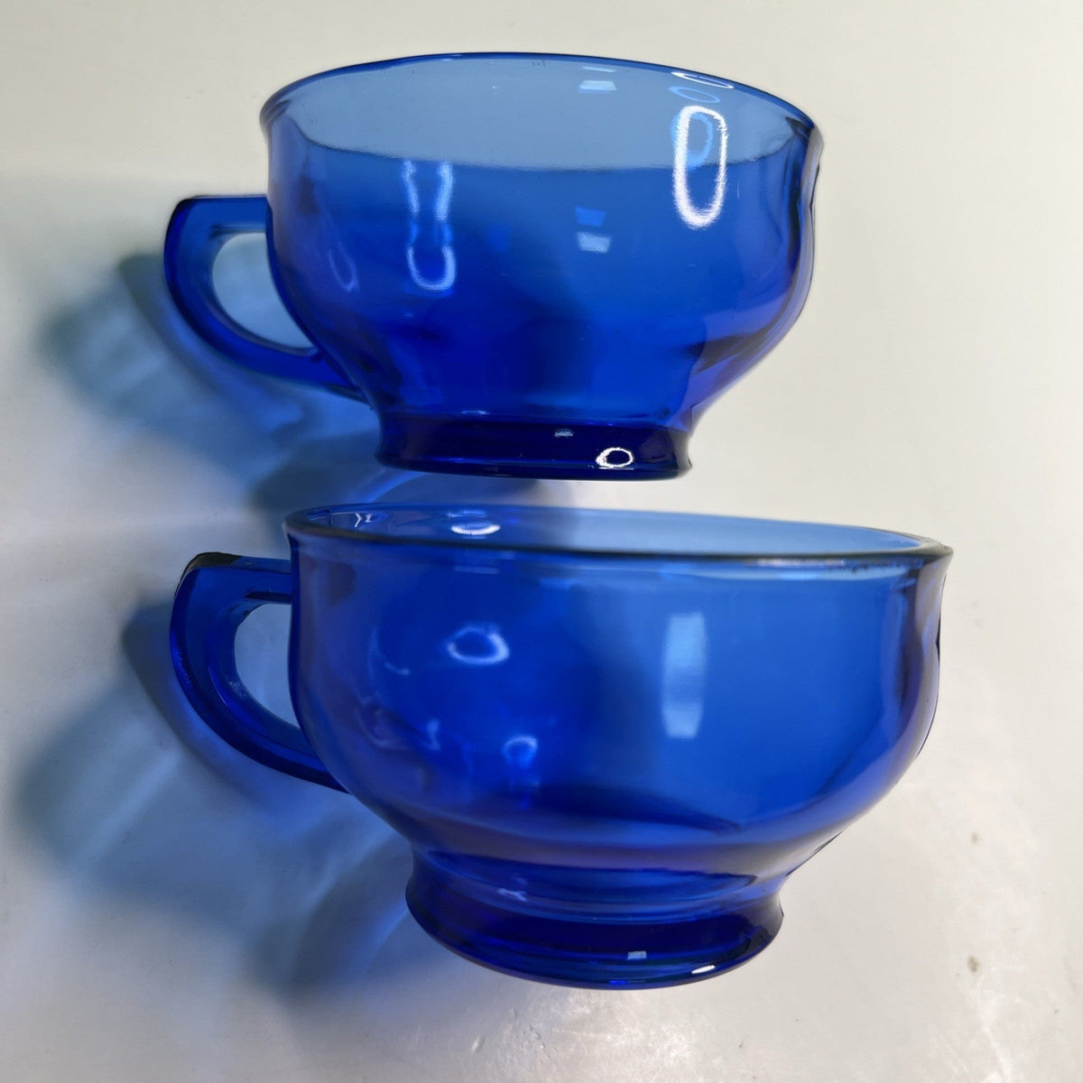 Two (2) L E Smith Mt Pleasant Cobalt Blue Cups & Saucers Vintage Pair
