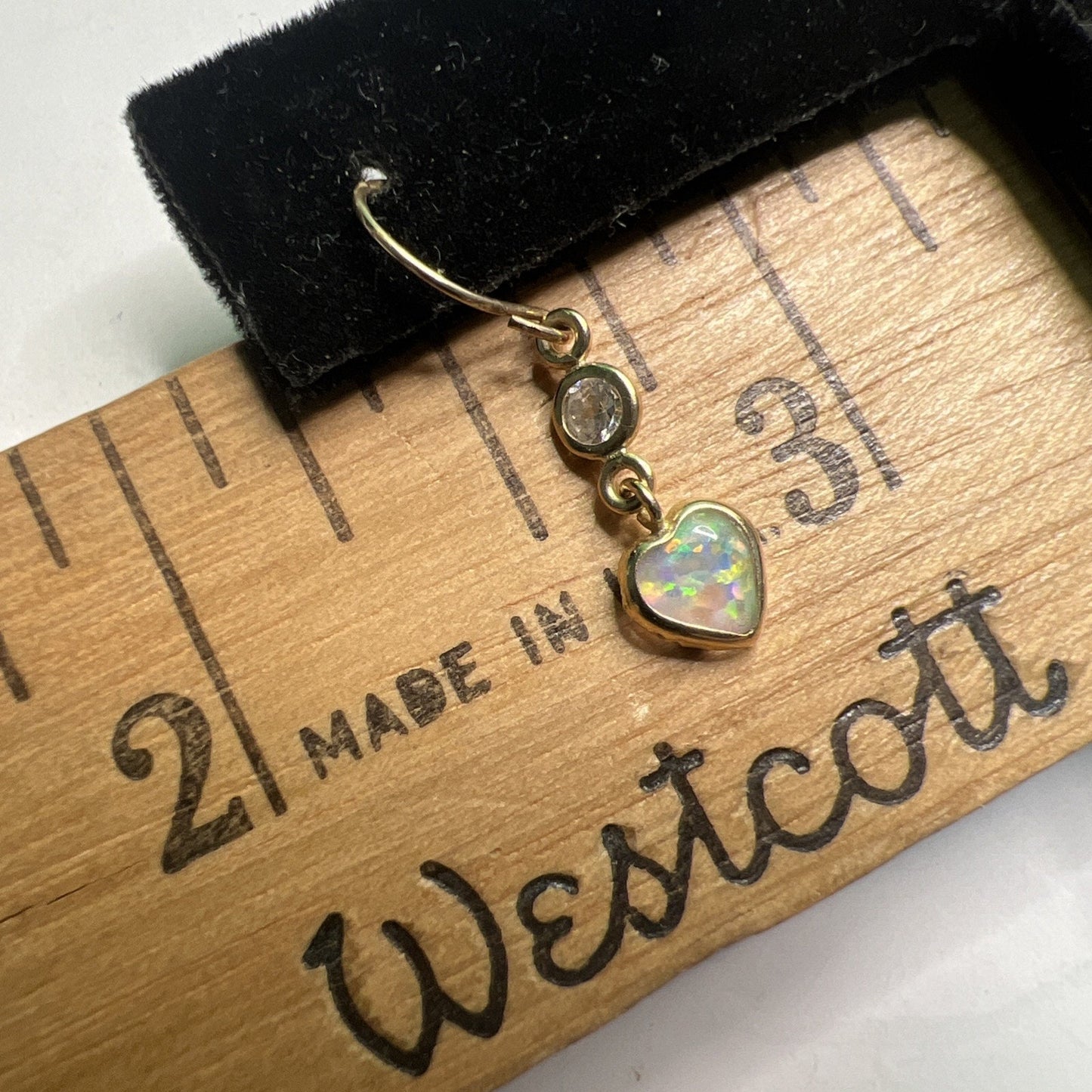 Dainty Heart Shaped Dangle Drop Opal Earrings French Wire