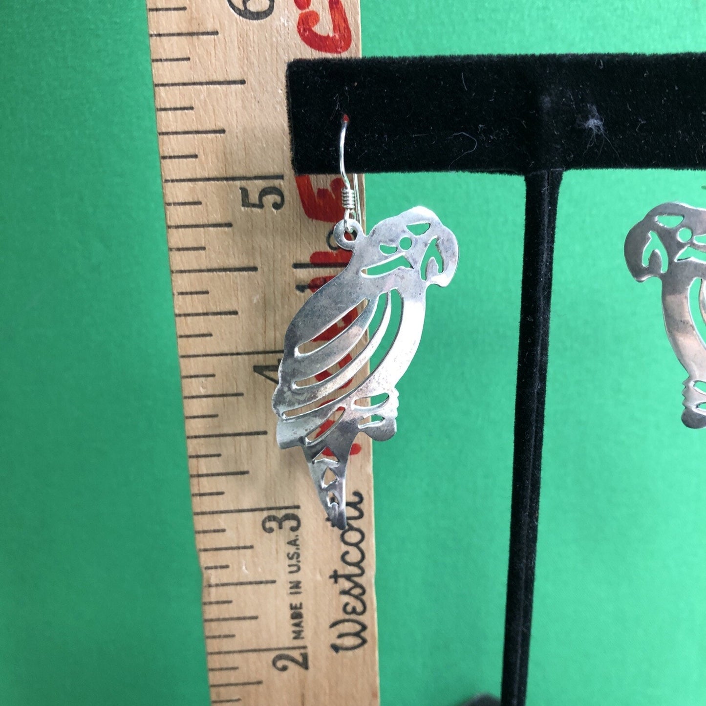 Vtg Mexican .925 Silver PARROT Toucan Bird Earrings Stamped Pierced Hook Wire