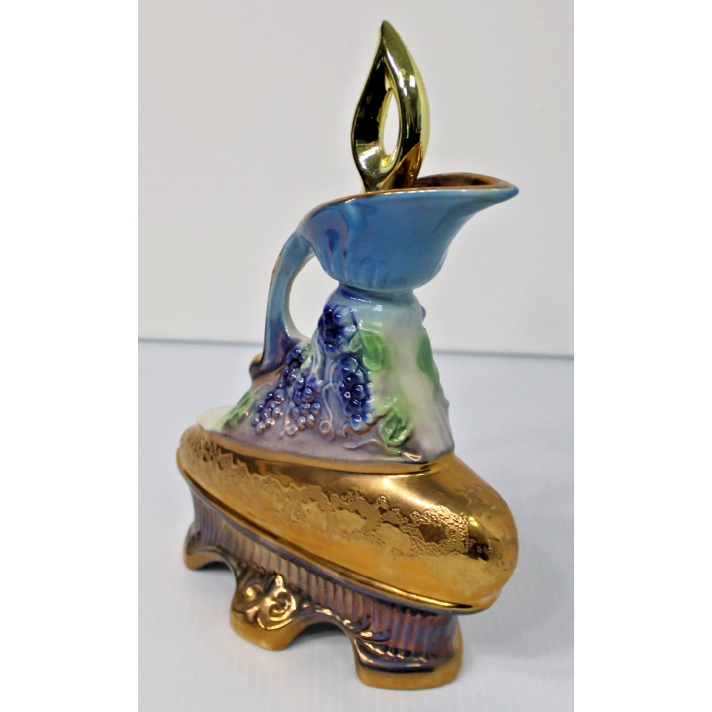 Vintage 1977 Jim Beam Whiskey Decanter, Weeping Gold Grape Cluster, Empty