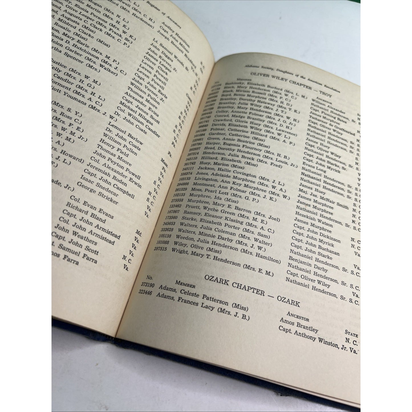 1949 Members Register Of Ancestors ALABAMA DAUGHTERS OF THE AMERICAN REVOLUTION