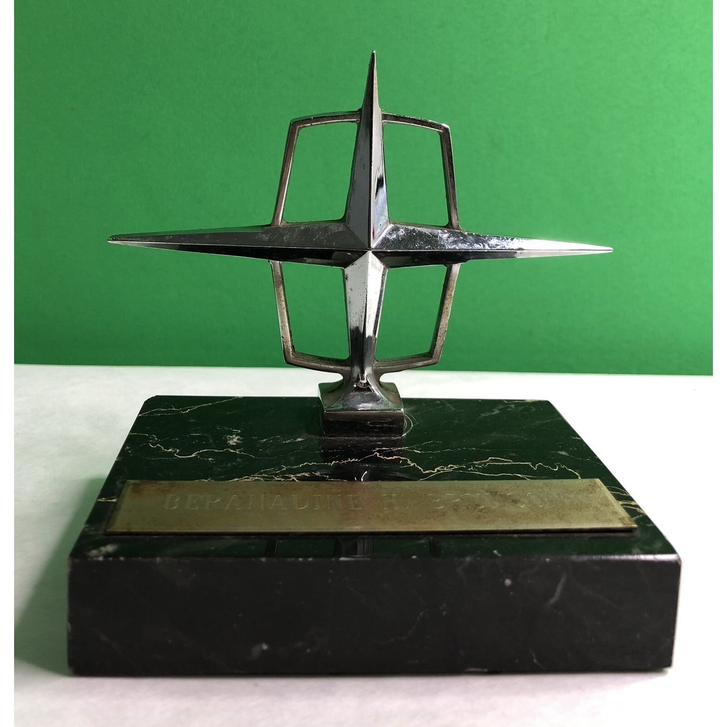 Vintage Lincoln Star Hood Ornament Emblem LINCOLN CONTINENTAL Marble Base