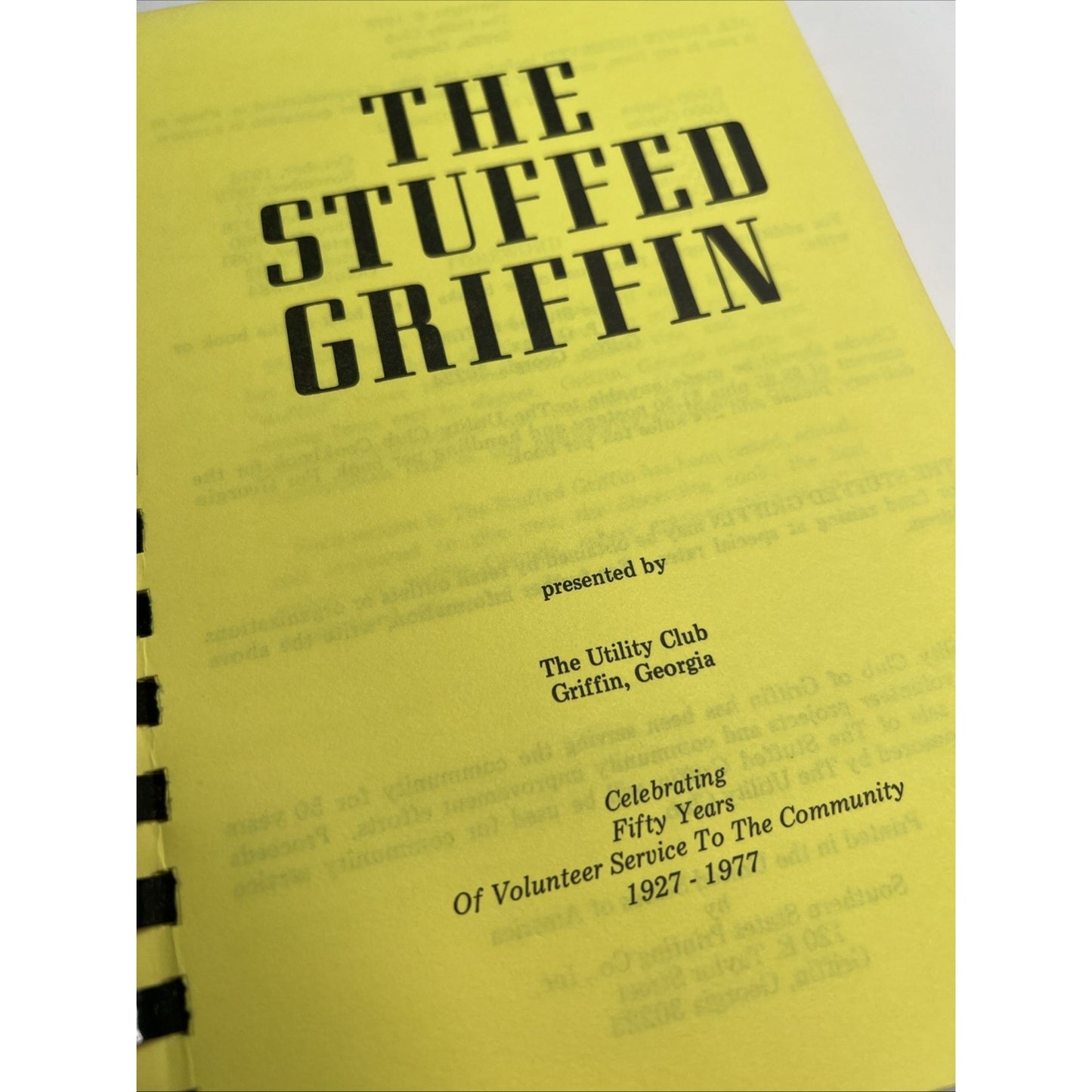 The Stuffed Griffin by Utility Club Griffin, Georgia Plastic Comb 1976 COOKBOOK
