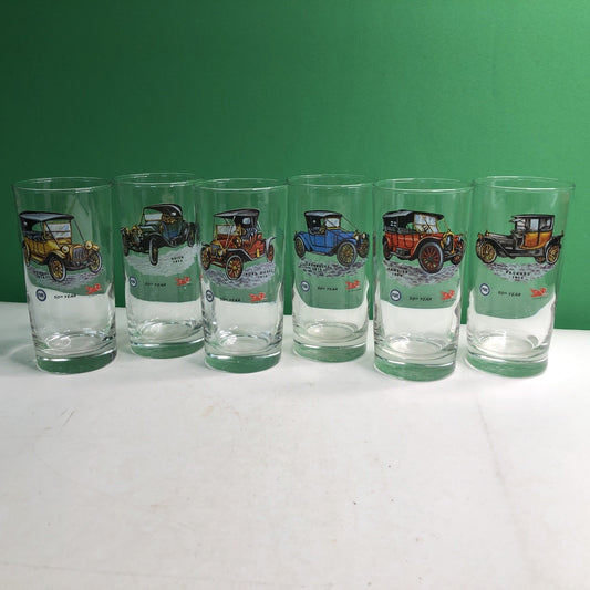 Set 6 Libbey PURE OIL COMPANY 50th Year GLASSES Tumblers Antique Classic Cars