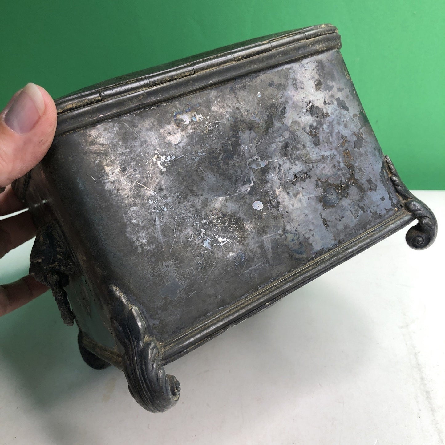Antique Reed & Barton Silverplate Humidor #130 Cherubs With Key Monogrammed Top
