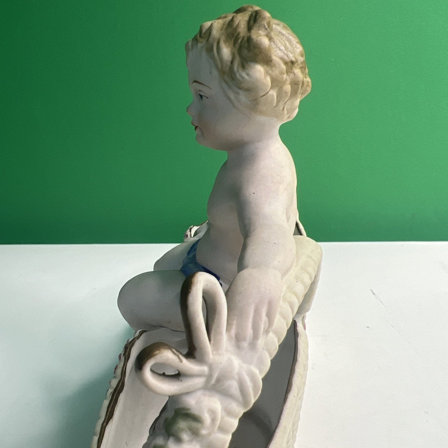 Antique Hal Sey Fifth Ave Cherub Bisque Figural Double Planter