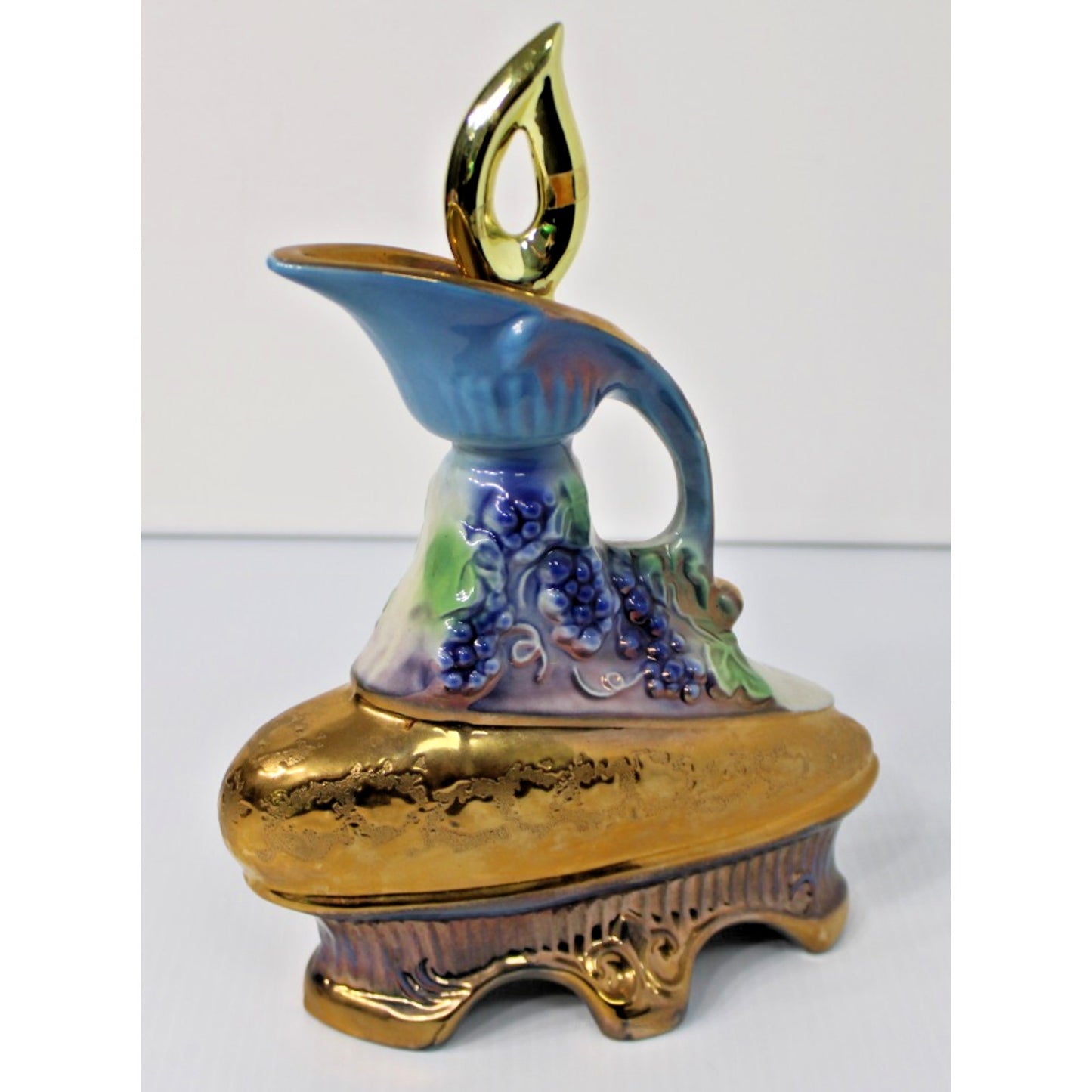 Vintage 1977 Jim Beam Whiskey Decanter, Weeping Gold Grape Cluster, Empty