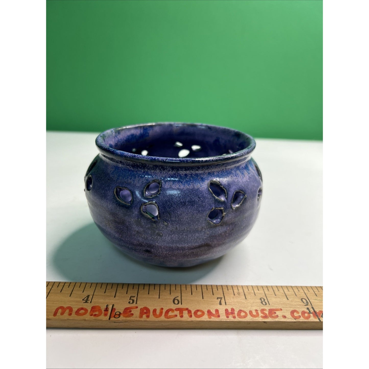 Studio Art Pottery Ceramic Blue And Purple Hues Drip Glazed Vintage Vase