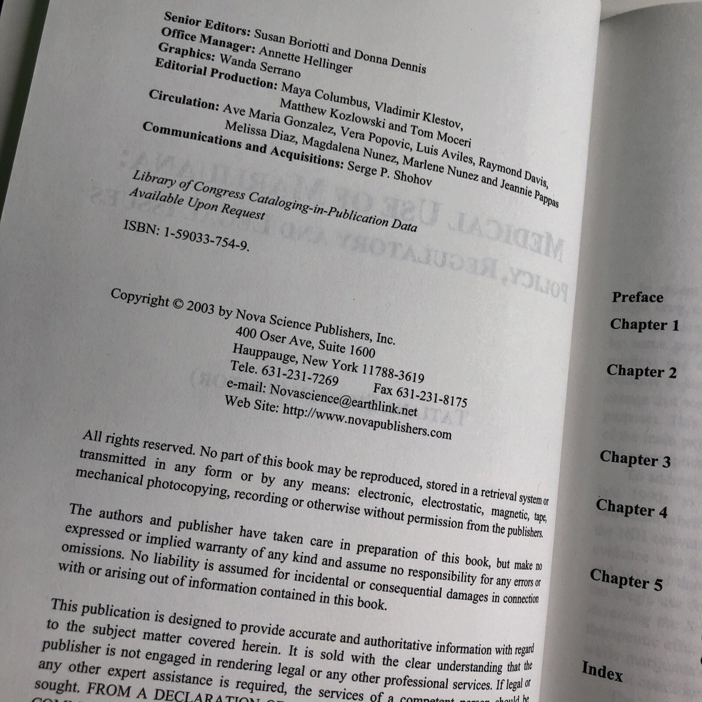 Medical Use of Marijuana Policy Regulatory Legal Issues by Tatiana Shohov 2003