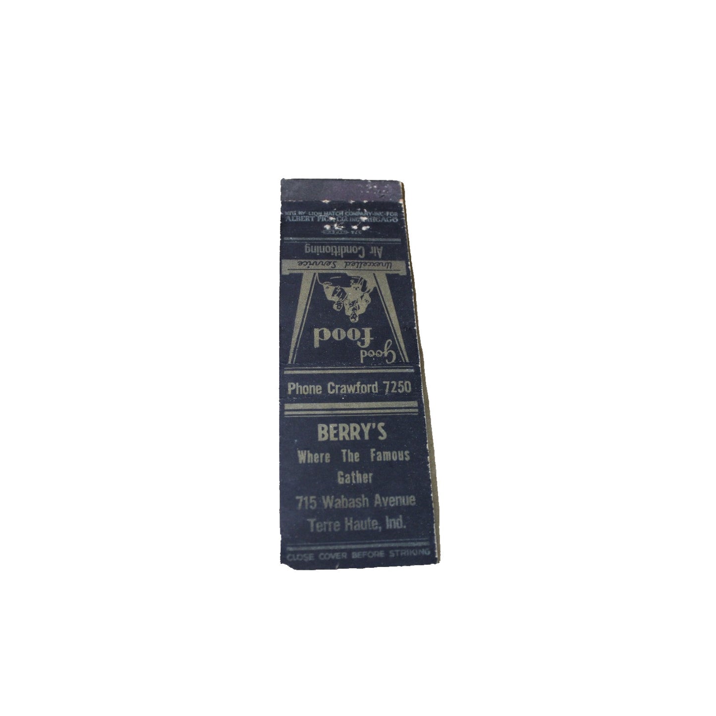 Vintage Mid Century Matchbook Berry's Terre Haute Indiana Good Food
