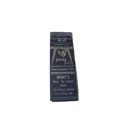 Vintage Mid Century Matchbook Berry's Terre Haute Indiana Good Food