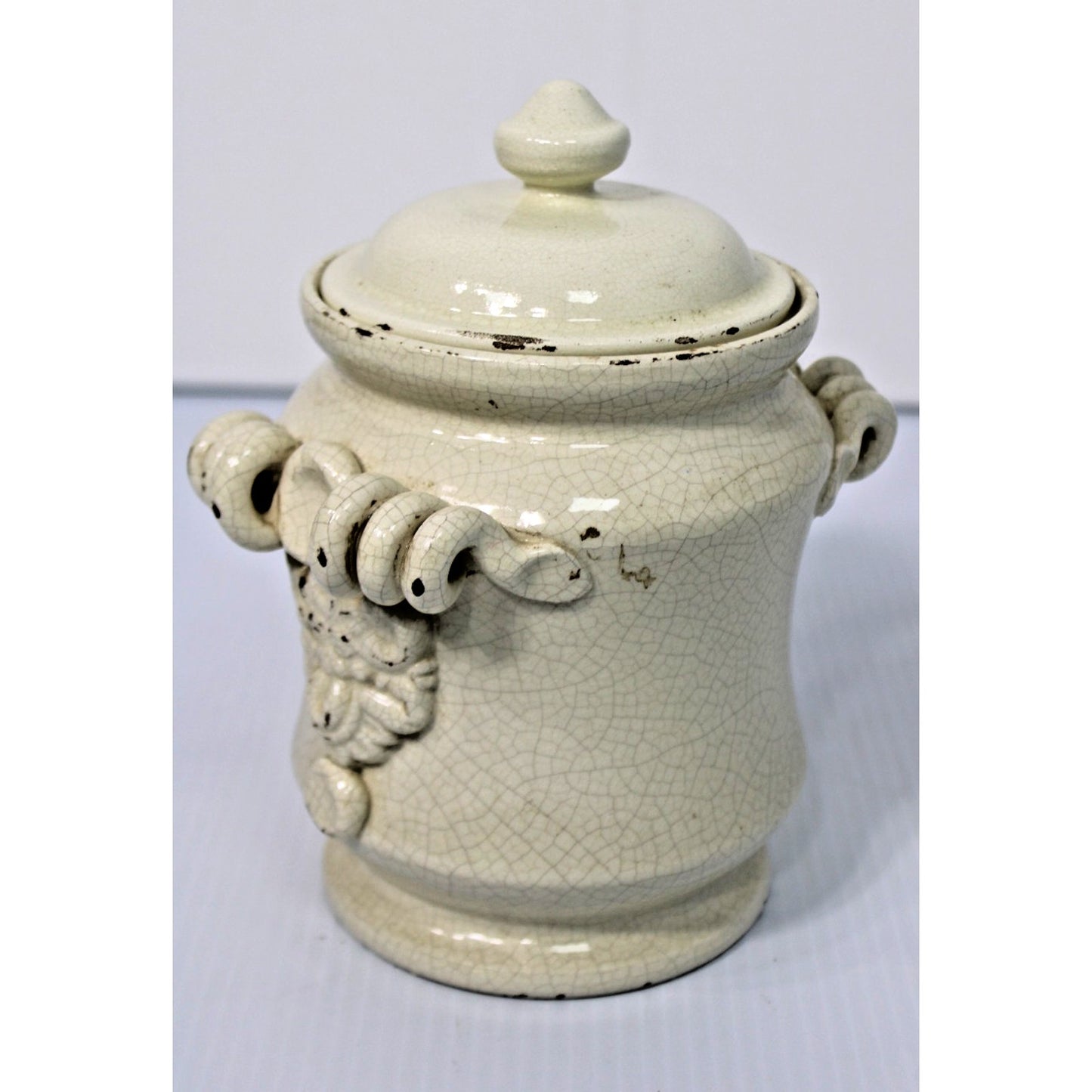 Leona Lavorato a Mano Italian Lidded Jar, Crackled Blanc de Chine Finish, 1970s