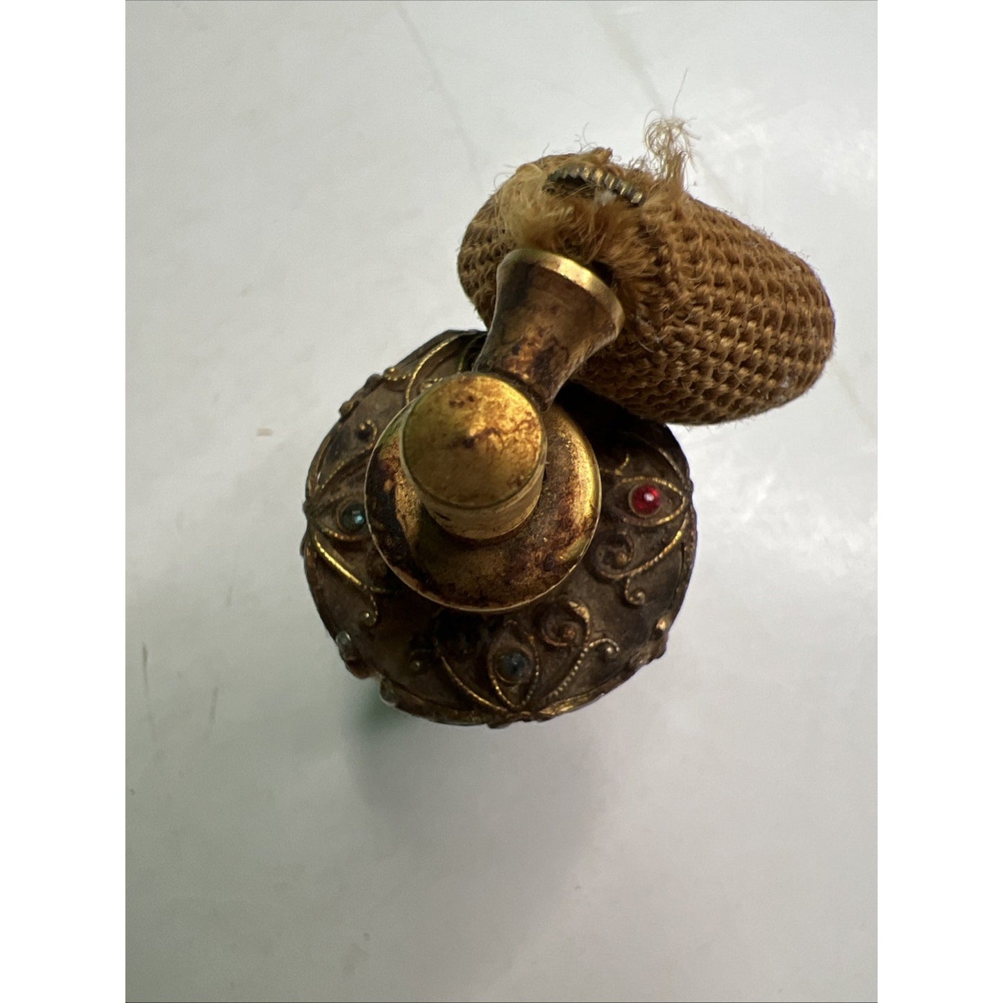 Vintage Gold Tone Perfume Bottle Filigree Ormolu Rhinestones Damaged Atomizer