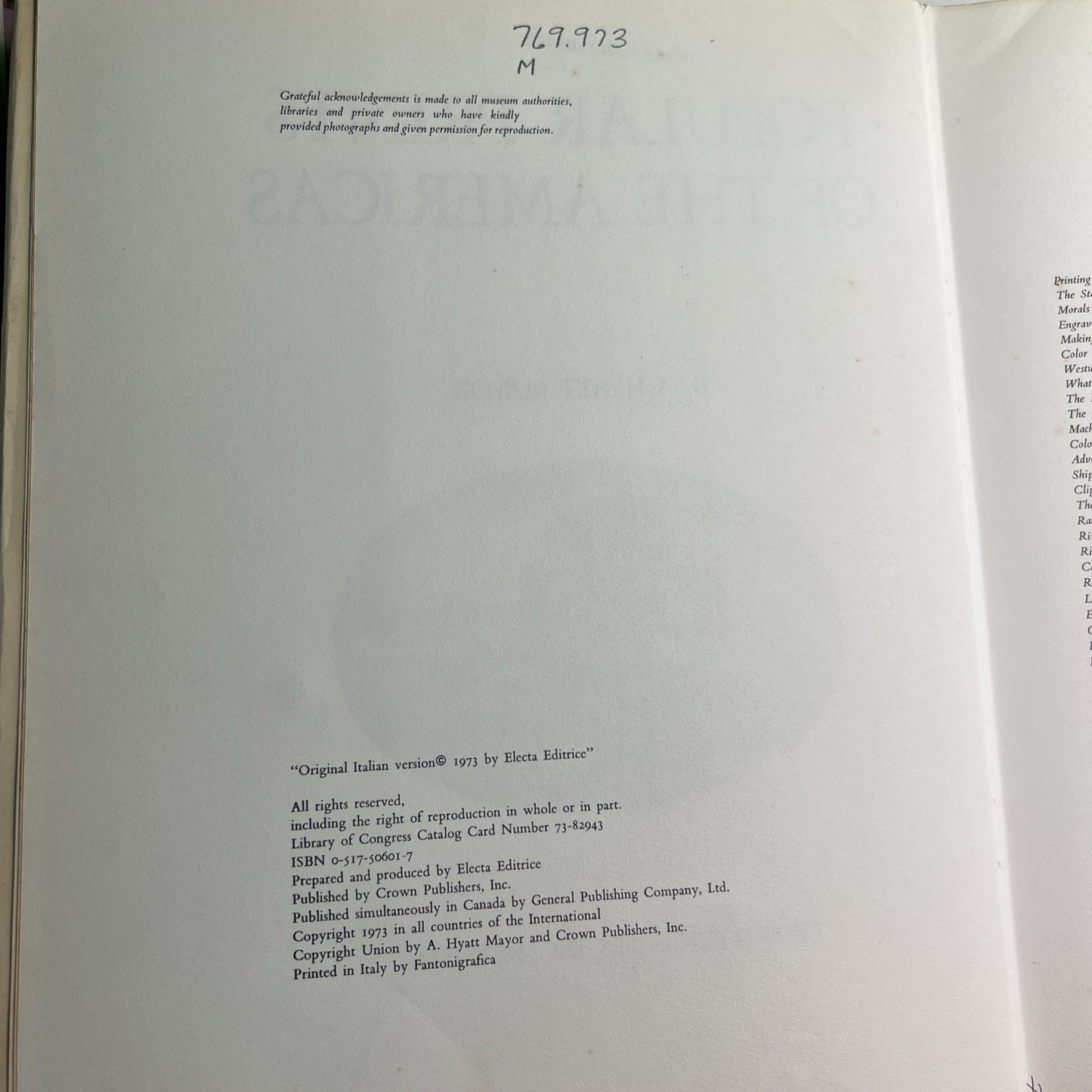Popular Prints of The Americas by A. Hyatt Mayor 1st Edition 1973 HC Ex Library