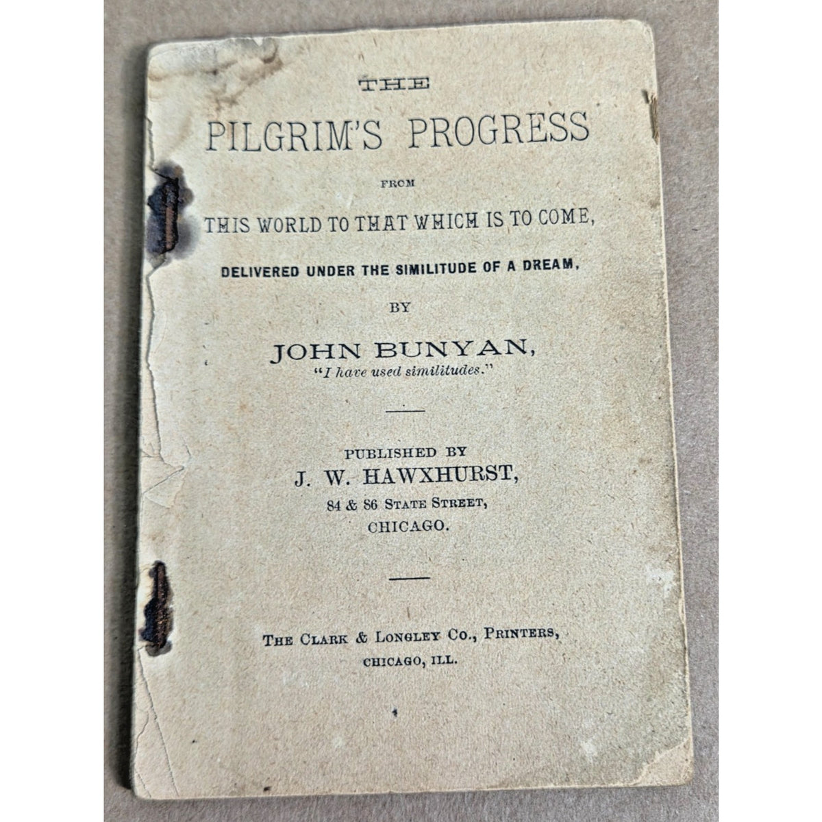 Antique 1880s Miniature "The Pilgrim's Progress" Rare Chicago Ephemera- Bunyan