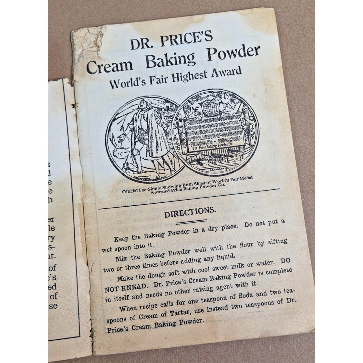 Rare 1916 Dr. Price's Cream Baking Powder Antique Recipe Book - Table & Kitchen