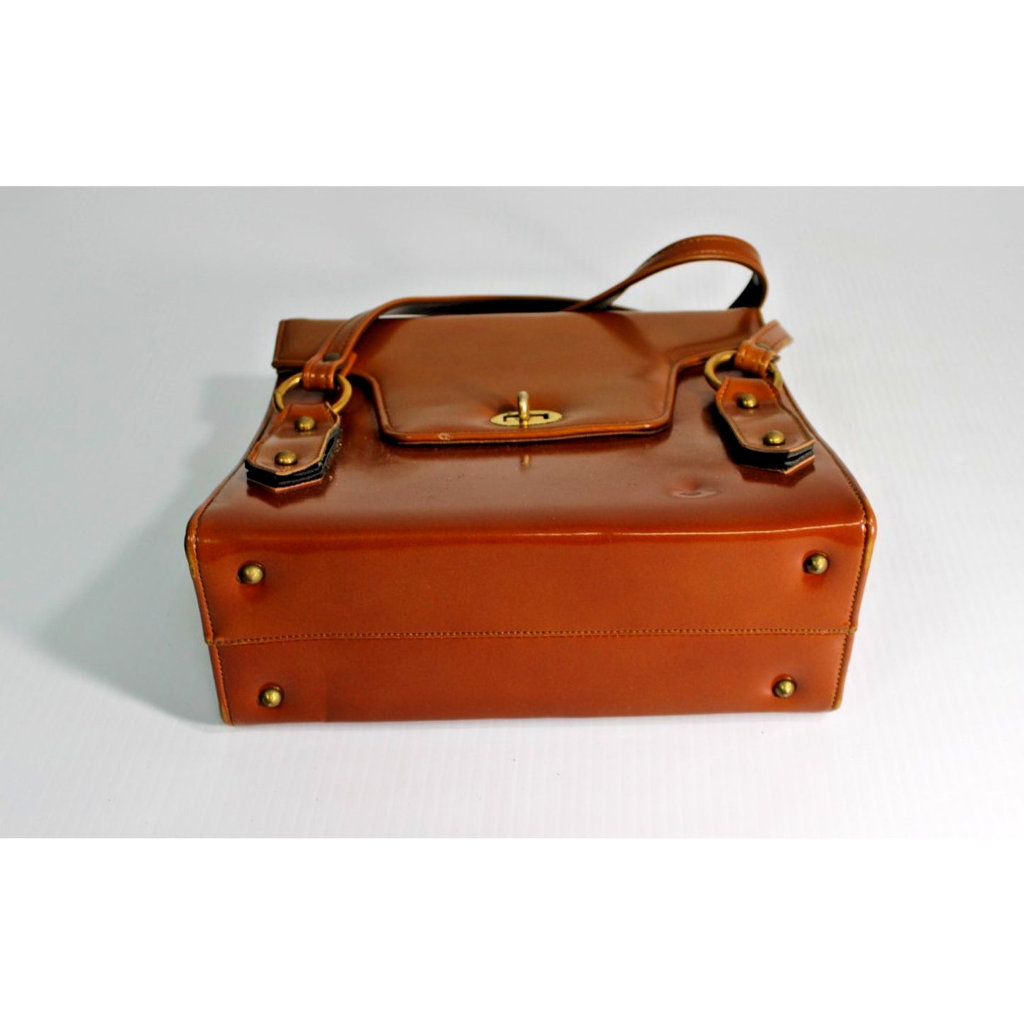 Vintage 1950s 1960s Town & Country Shoes Brown Leather Structured Satchel Bag