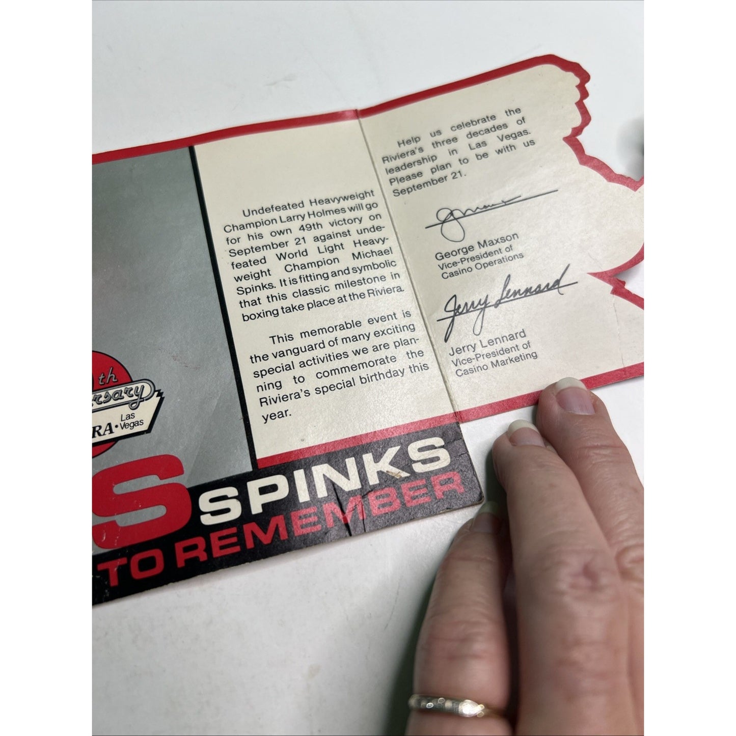 1985 Holmes vs Spinks Riviera Las Vegas Boxing Event Announcement Invitation