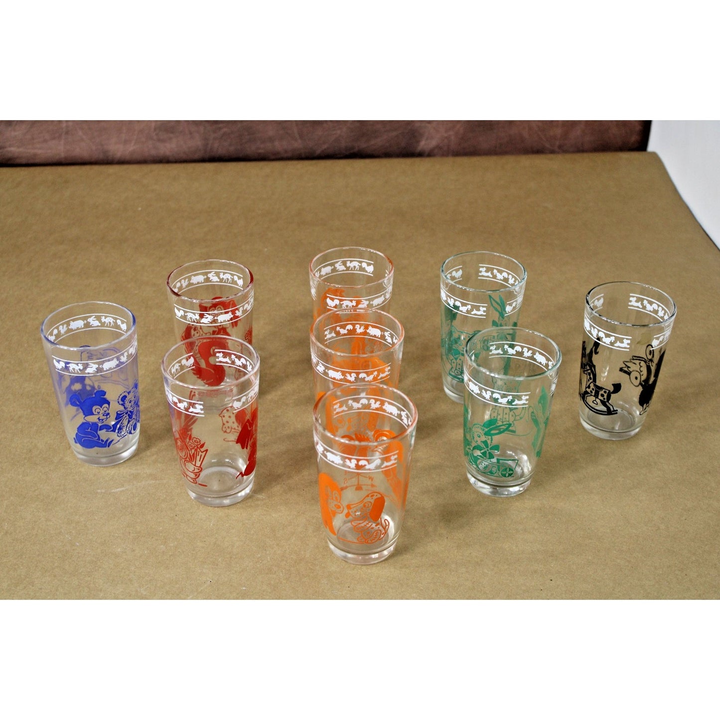 Vintage Kids' Juice Glasses Swanky Swigs Kraft Animals Cups Hazel Atlas 9 total