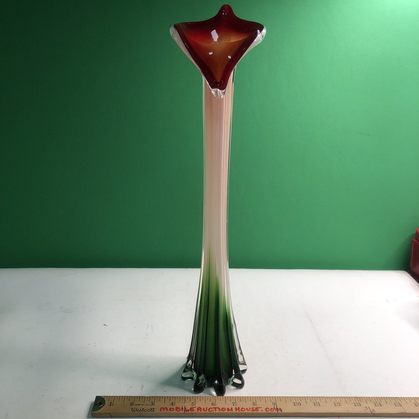 Jack in the Pulpit Calla Lily HandBlown Glass Vase Murano Style Red Orange Green