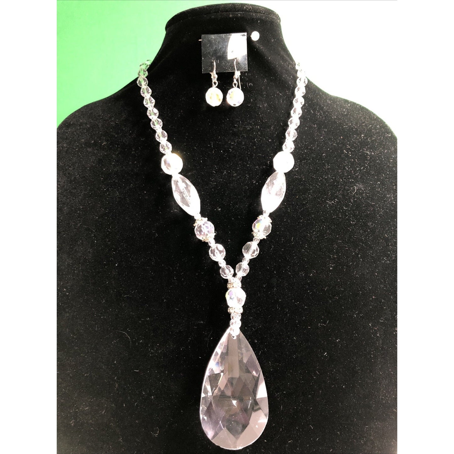 Transparent Drop Style Necklace with Earrings Set Statement Glass Acrylic